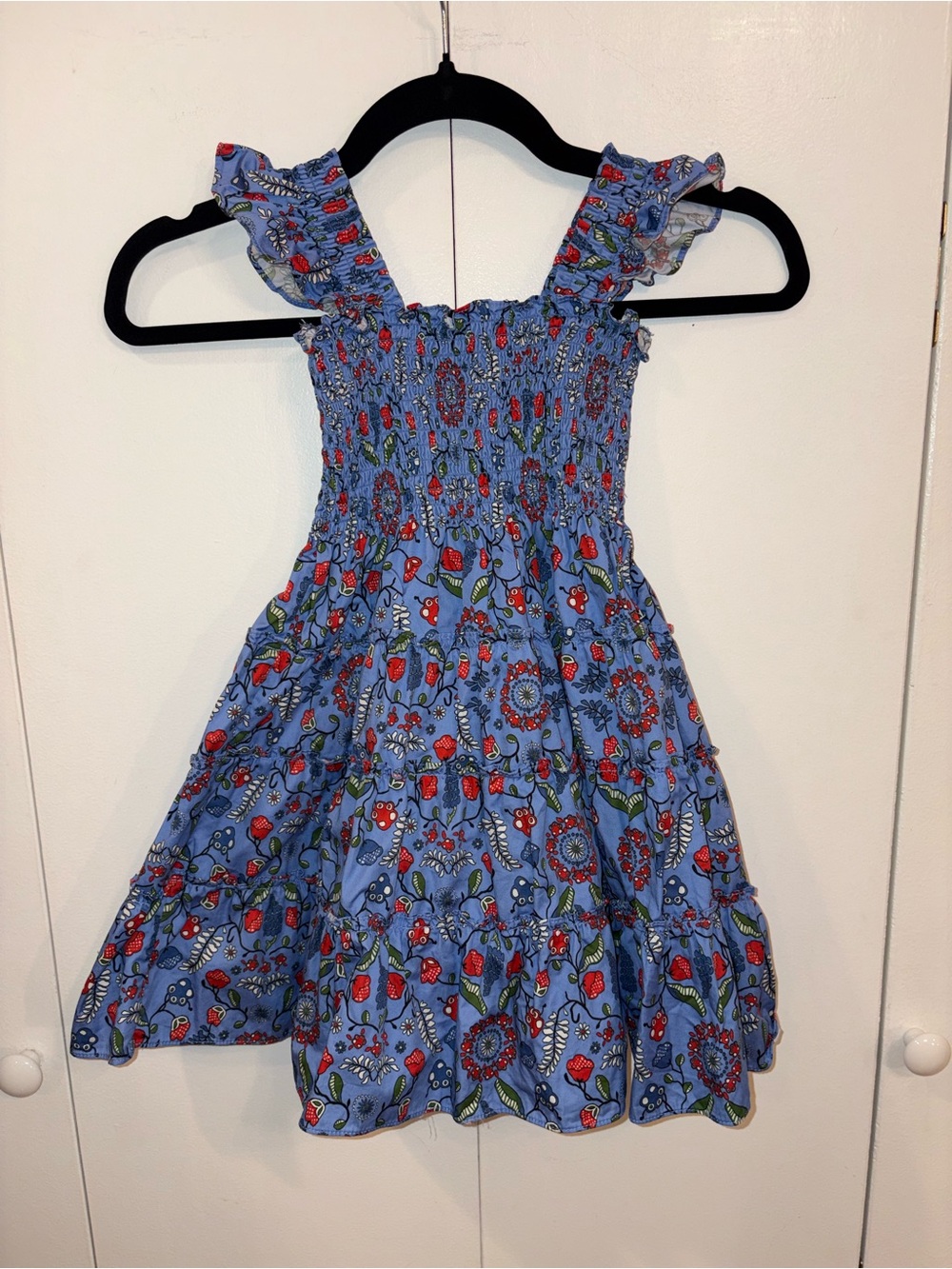 Hill House Ellie Nap Dress Blue Red Sweedish Floral Size 5/6Y